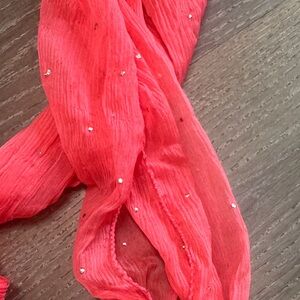 Coral with sparkle Beaded Scarf